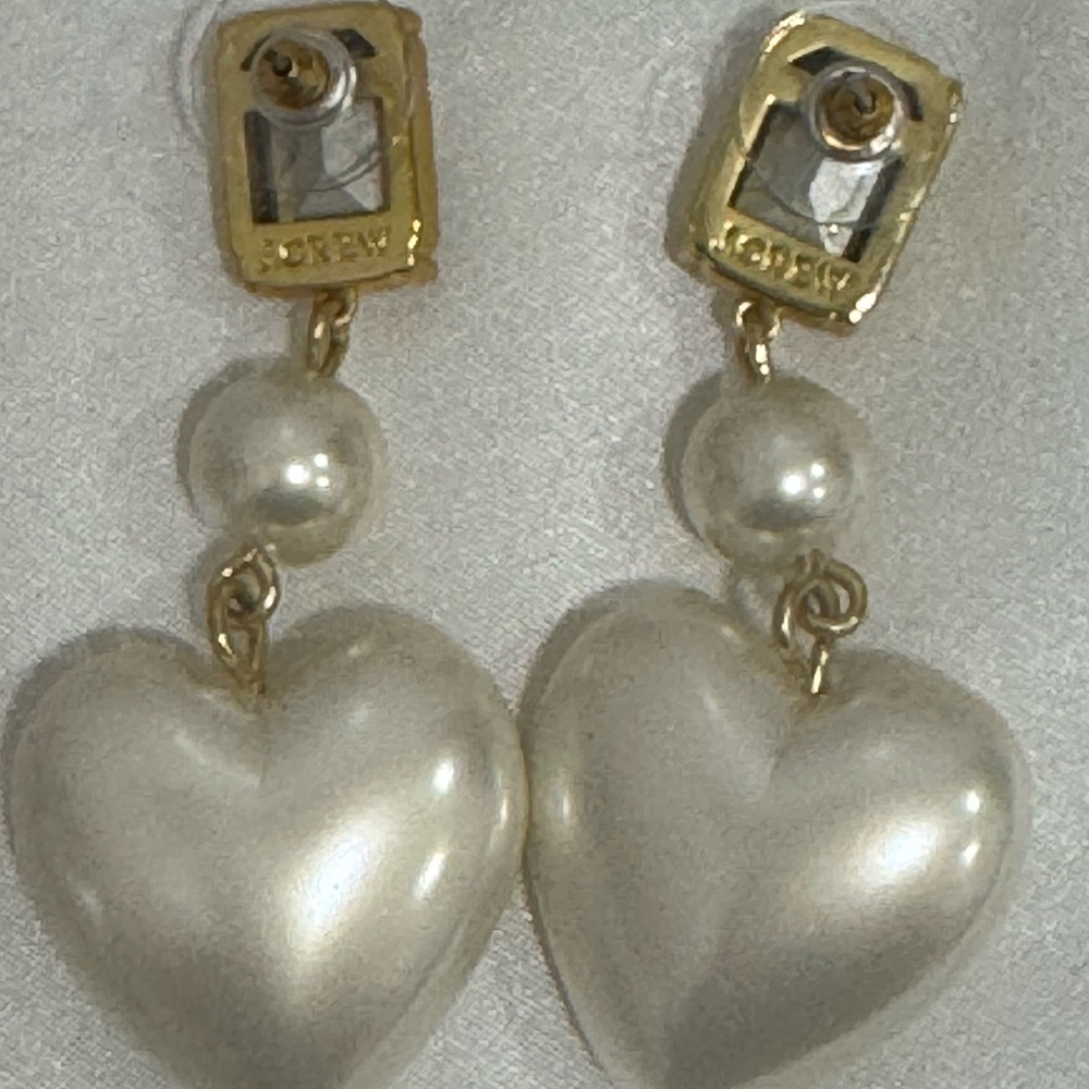 J. Crew Crystal-and-Pearl Heart Drop Earrings - Picture 7 of 13